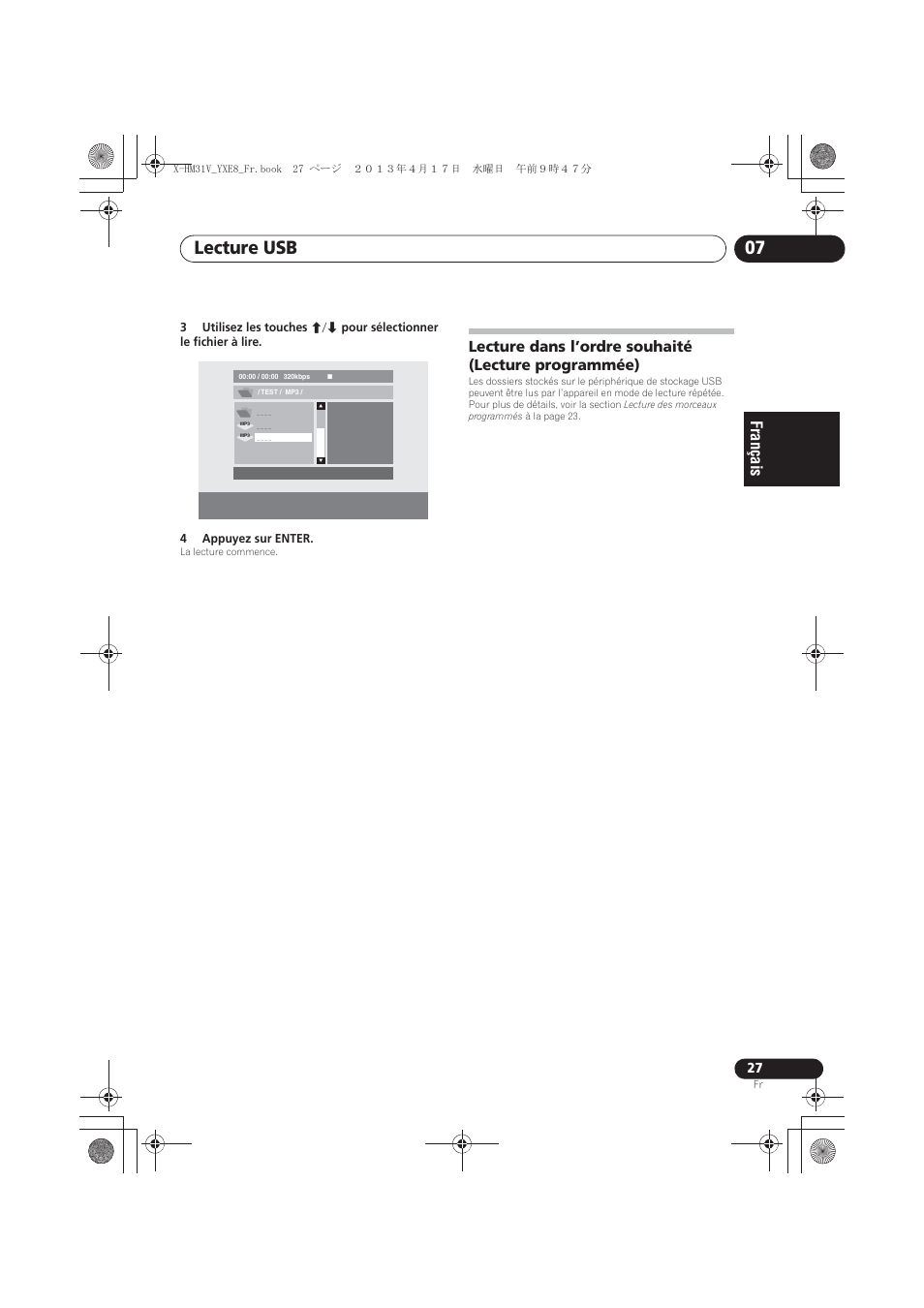 Lecture dans l’ordre souhaité (lecture, Programmée), Lecture usb 07 | Lecture dans l’ordre souhaité (lecture programmée) | Pioneer X-HM31V-K User Manual | Page 69 / 256