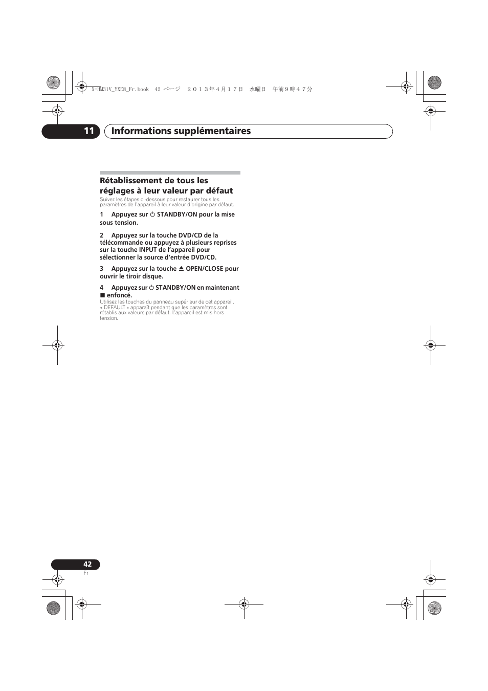 Défaut, Informations supplémentaires 11 | Pioneer X-HM31V-K User Manual | Page 84 / 256