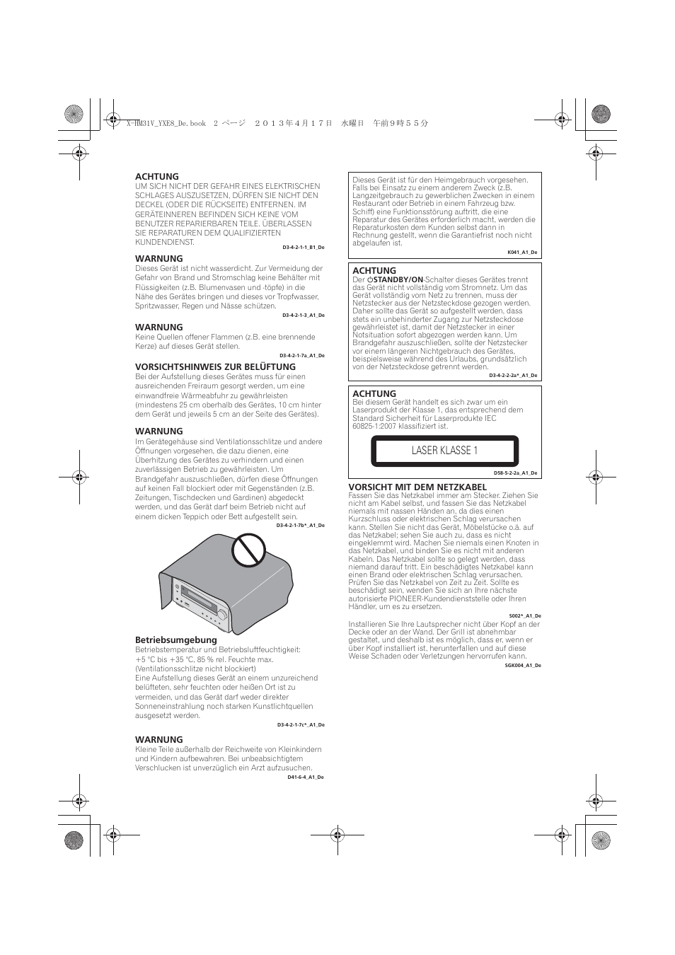 X-hm31v_yxe8_de_5d, Laser klasse 1 | Pioneer X-HM31V-K User Manual | Page 86 / 256