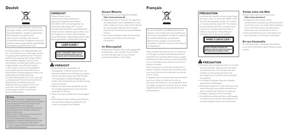 Deutsh français | Pioneer DEH-8300SD User Manual | Page 2 / 4