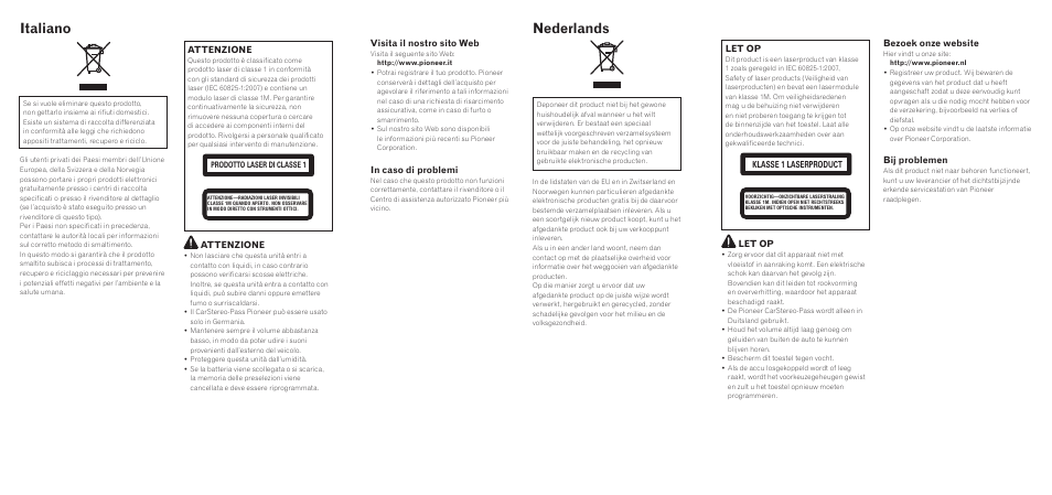 Italiano, Nederlands | Pioneer DEH-8300SD User Manual | Page 3 / 4