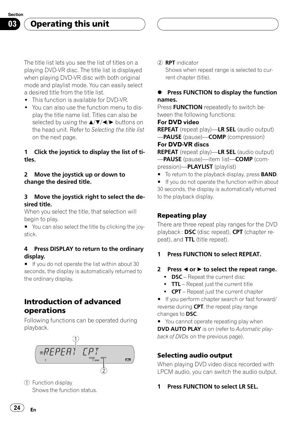 Operating this unit, Introduction of advanced operations | Pioneer DVH-P590MP User Manual | Page 24 / 97