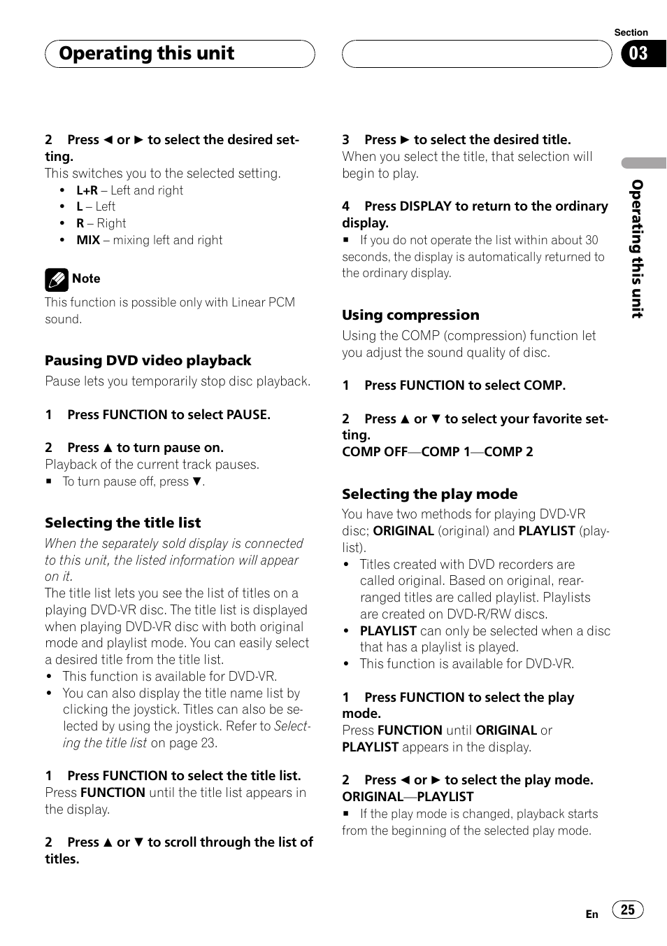 Operating this unit | Pioneer DVH-P590MP User Manual | Page 25 / 97