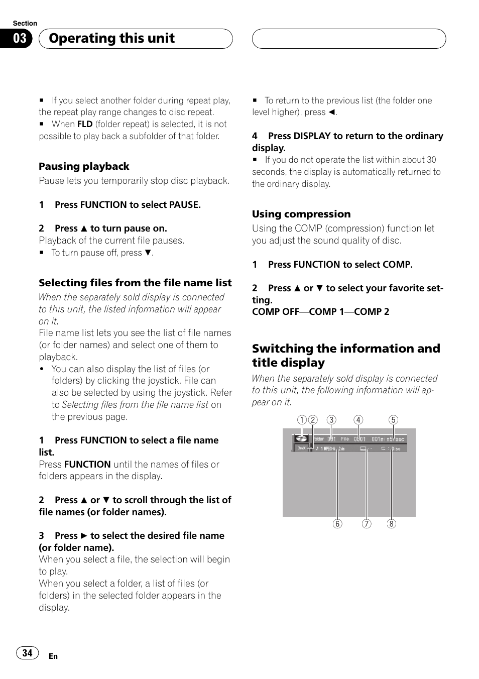Operating this unit, Switching the information and title display | Pioneer DVH-P590MP User Manual | Page 34 / 97