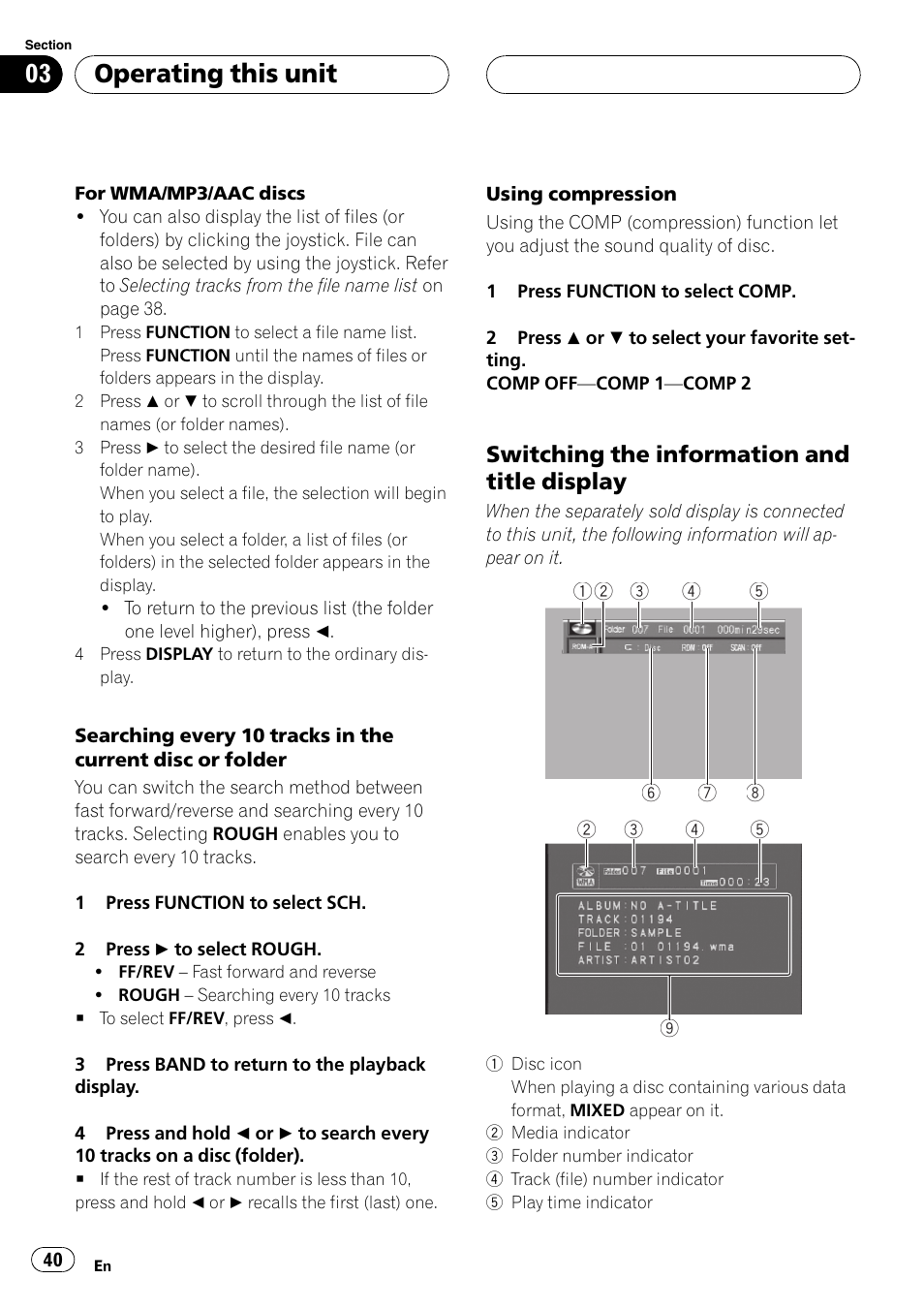 Operating this unit, Switching the information and title display | Pioneer DVH-P590MP User Manual | Page 40 / 97