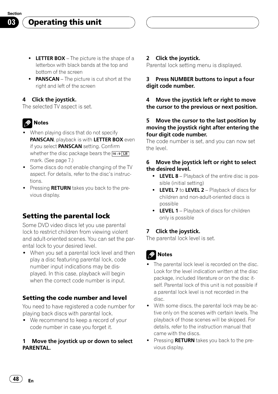 Operating this unit, Setting the parental lock | Pioneer DVH-P590MP User Manual | Page 48 / 97