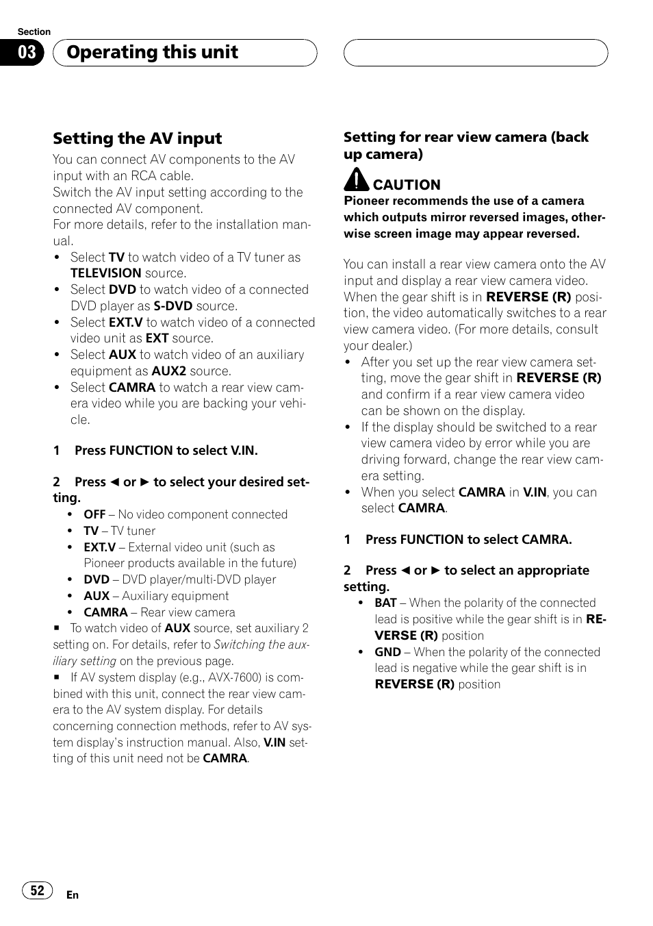 Operating this unit, Setting the av input | Pioneer DVH-P590MP User Manual | Page 52 / 97