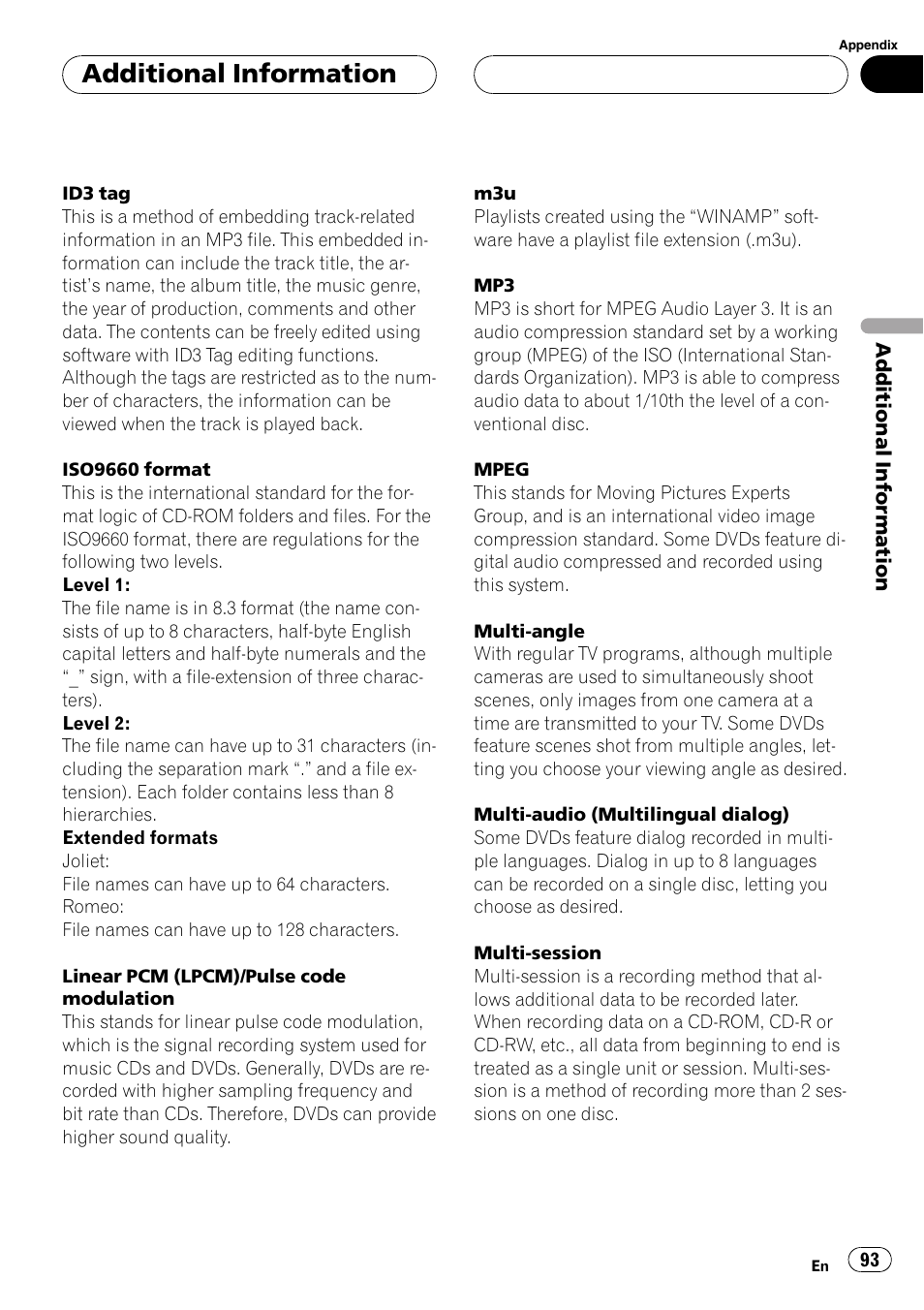 Additional information | Pioneer DVH-P590MP User Manual | Page 93 / 97