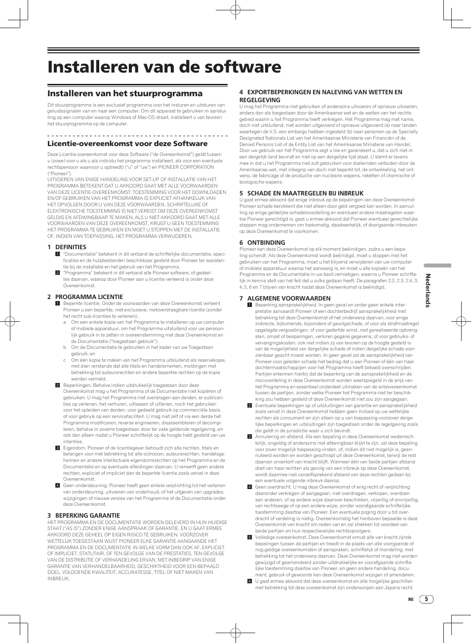 Installeren van de software, Installeren van het stuurprogramma, Licentie-overeenkomst voor deze software | Pioneer DJM-900SRT User Manual | Page 117 / 200