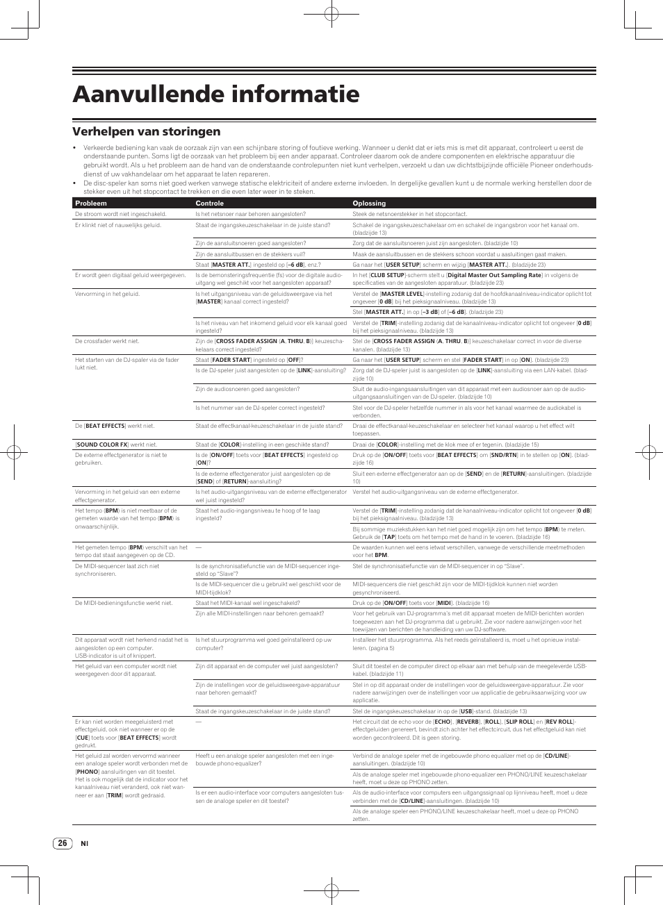 Aanvullende informatie, Verhelpen van storingen | Pioneer DJM-900SRT User Manual | Page 138 / 200