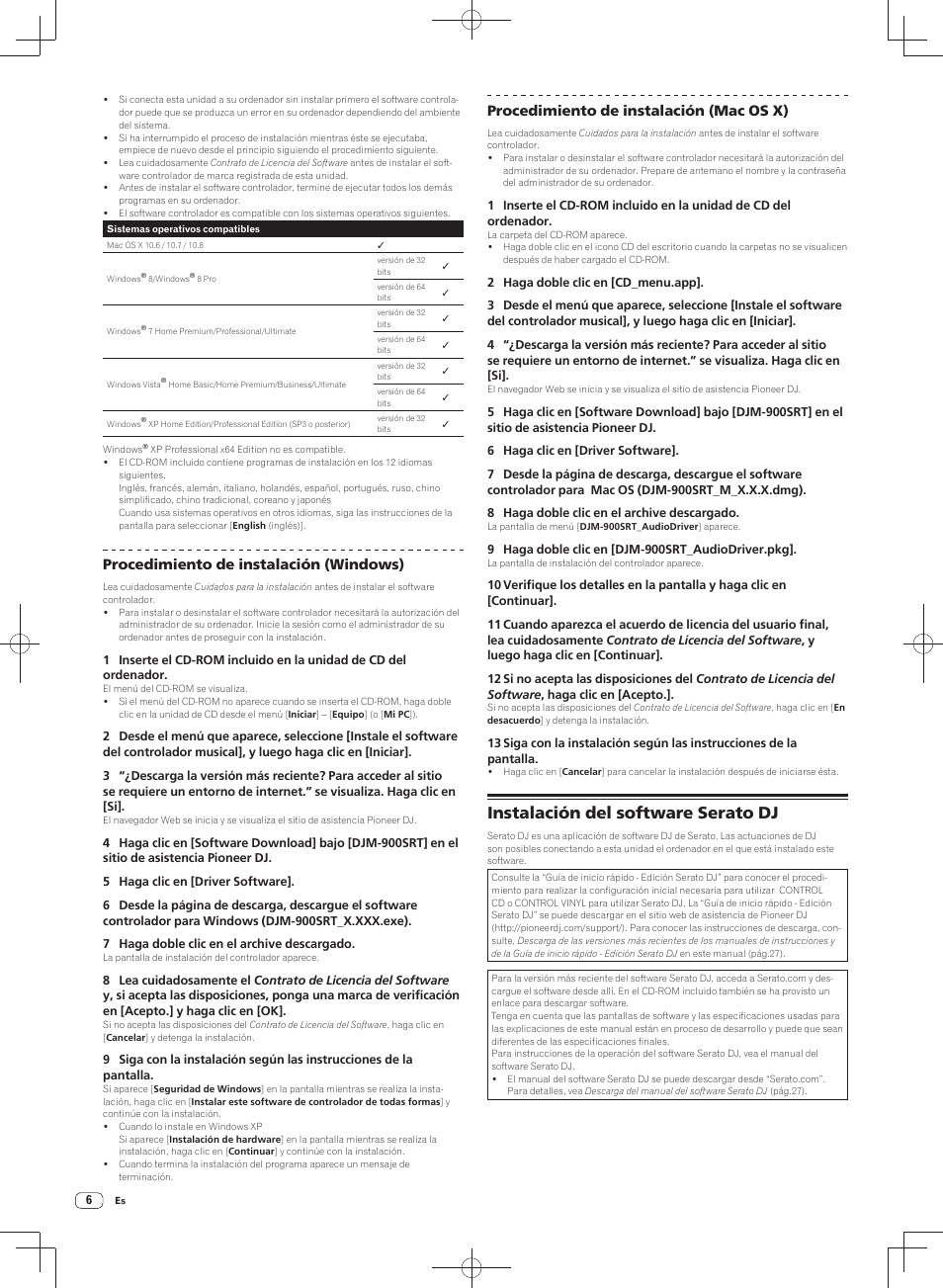 Instalación del software serato dj, Procedimiento de instalación (windows), Procedimiento de instalación (mac os x) | Pioneer DJM-900SRT User Manual | Page 146 / 200