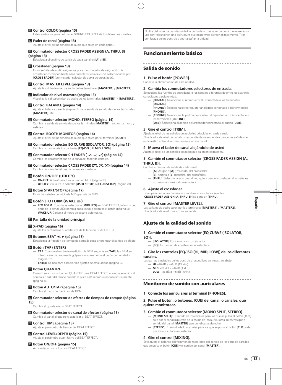 Funcionamiento básico, Salida de sonido, Ajuste de la calidad del sonido | Monitoreo de sonido con auriculares | Pioneer DJM-900SRT User Manual | Page 153 / 200