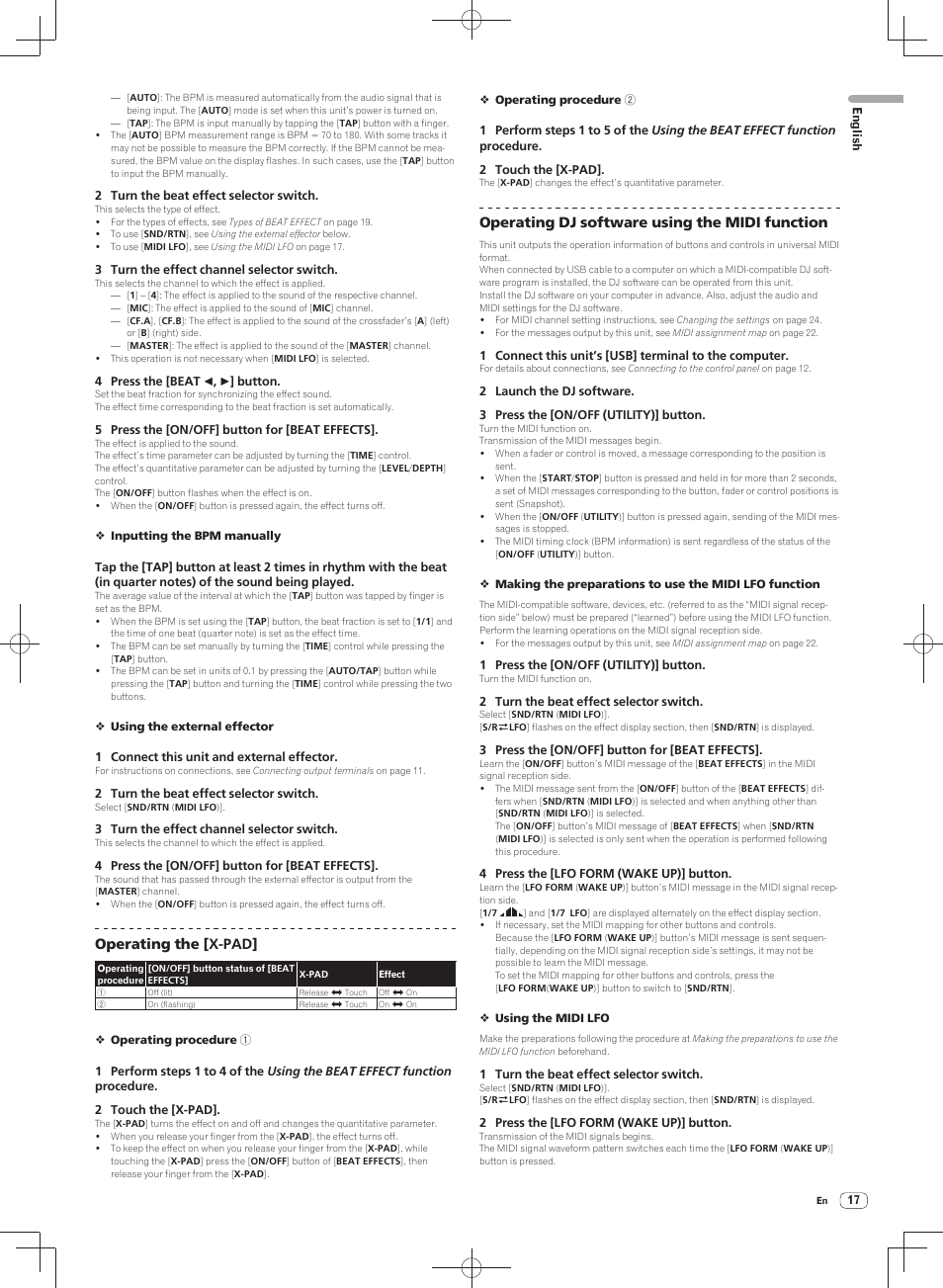Operating the [ x-pad, Operating dj software using the midi function | Pioneer DJM-900SRT User Manual | Page 17 / 200