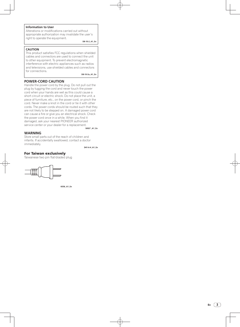 Power-cord caution, For taiwan exclusively, Warning | Pioneer DJM-900SRT User Manual | Page 3 / 200