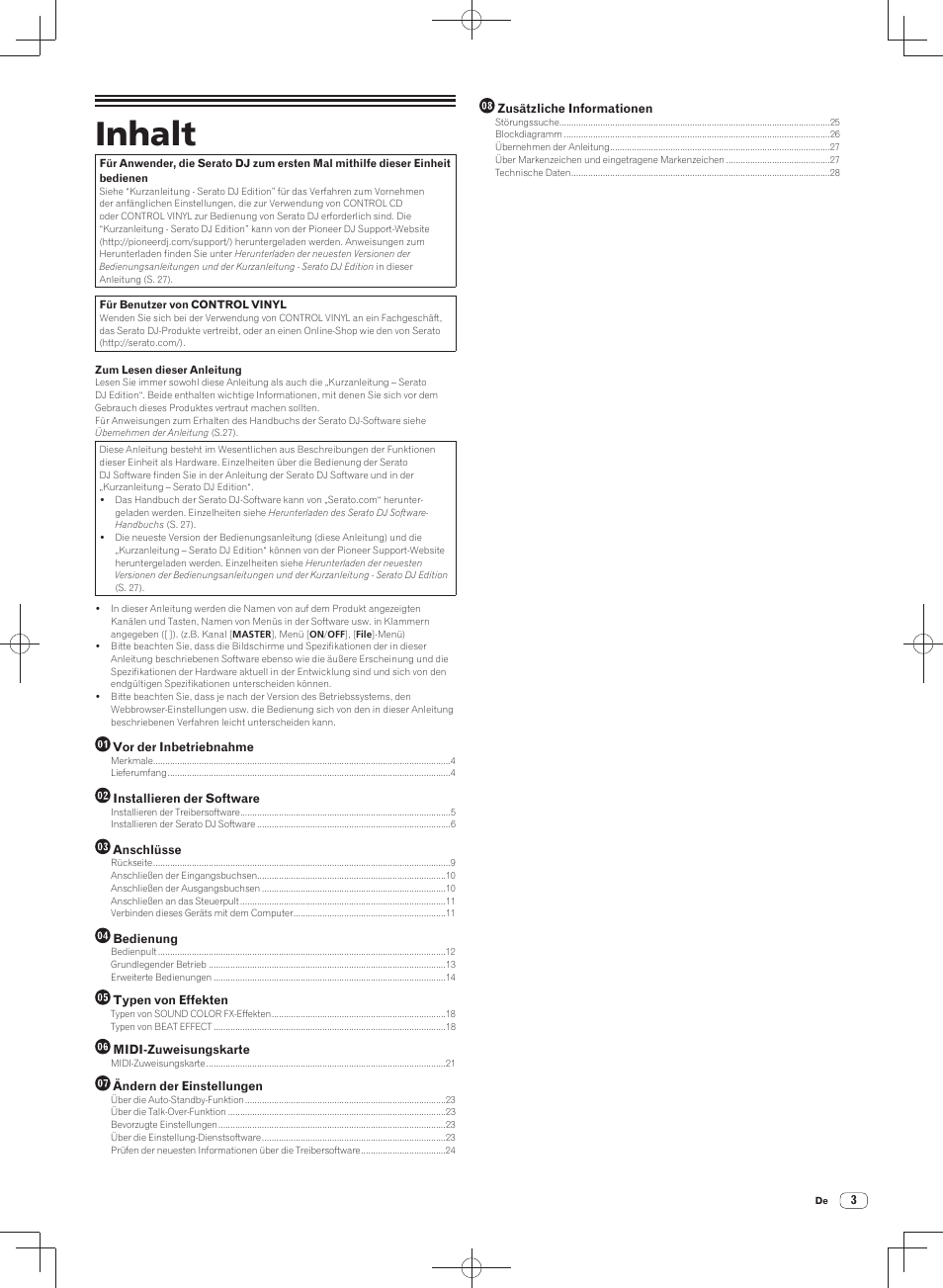 Bedienungsanleitung, Dj-mischpult, Inhalt | Pioneer DJM-900SRT User Manual | Page 59 / 200