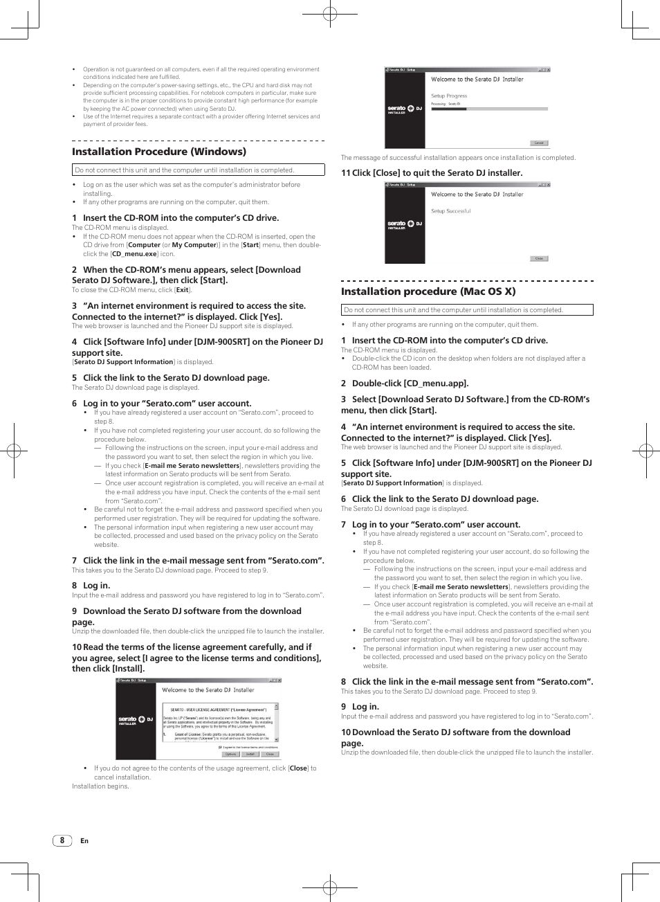 Installation procedure (windows), Installation procedure (mac os x) | Pioneer DJM-900SRT User Manual | Page 8 / 200