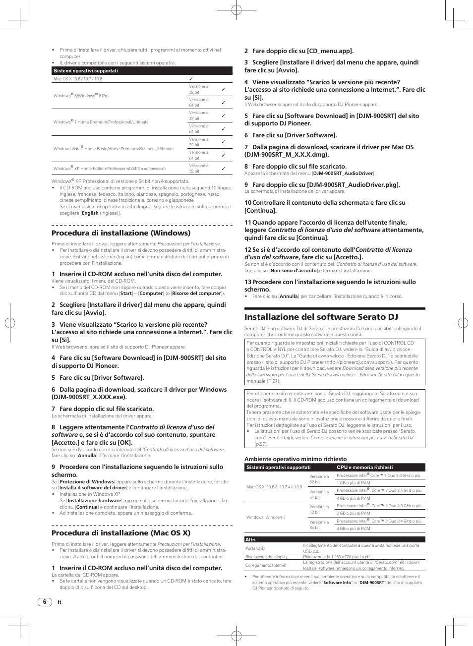 Installazione del software serato dj, Procedura di installazione (windows), Procedura di installazione (mac os x) | Pioneer DJM-900SRT User Manual | Page 90 / 200