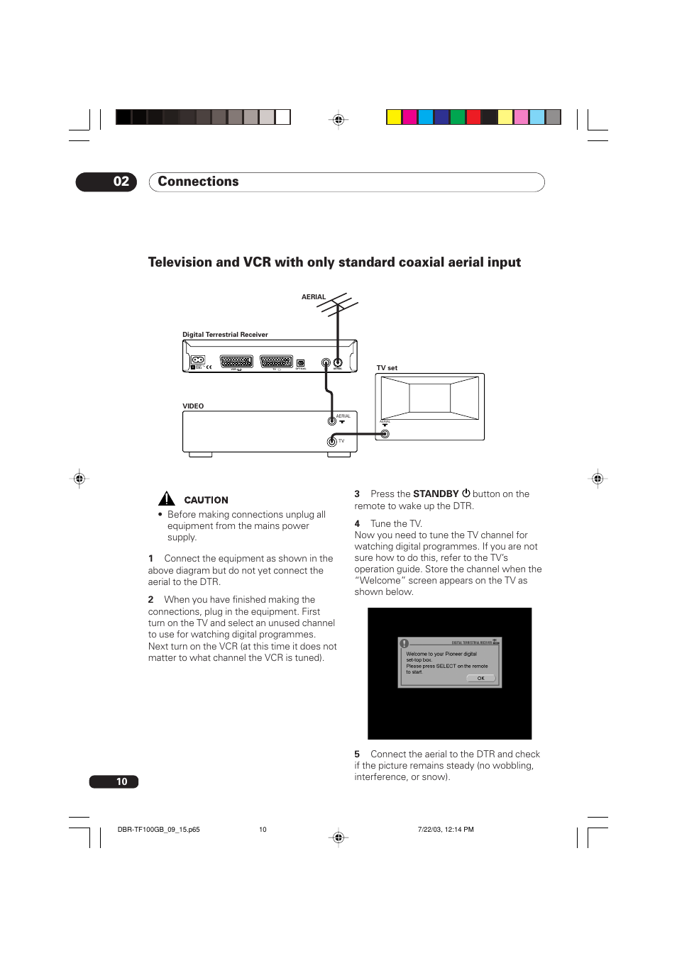 Television and vcr with only standard, Coaxial aerial input, Connections 02 | Pioneer DBR-TF100GB User Manual | Page 10 / 40