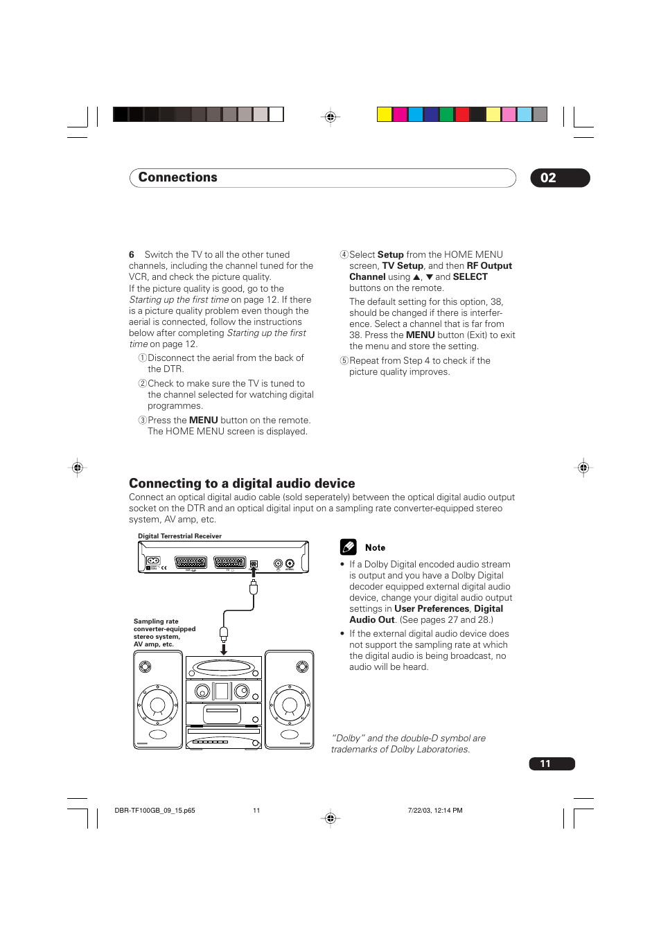 Connecting to a digital audio device, Connections 02 | Pioneer DBR-TF100GB User Manual | Page 11 / 40