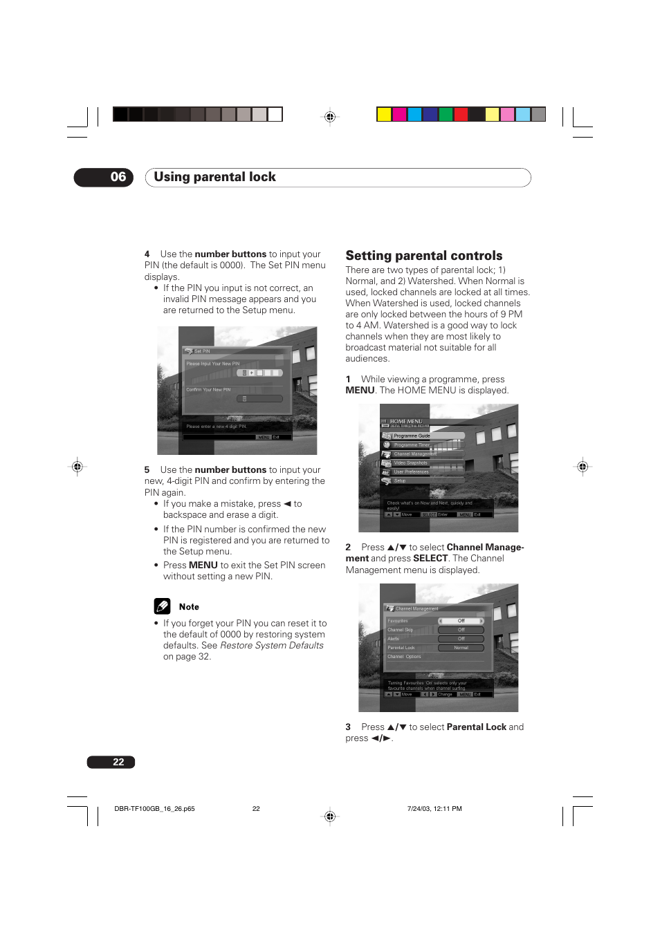 Setting parental controls, Using parental lock 06 | Pioneer DBR-TF100GB User Manual | Page 22 / 40