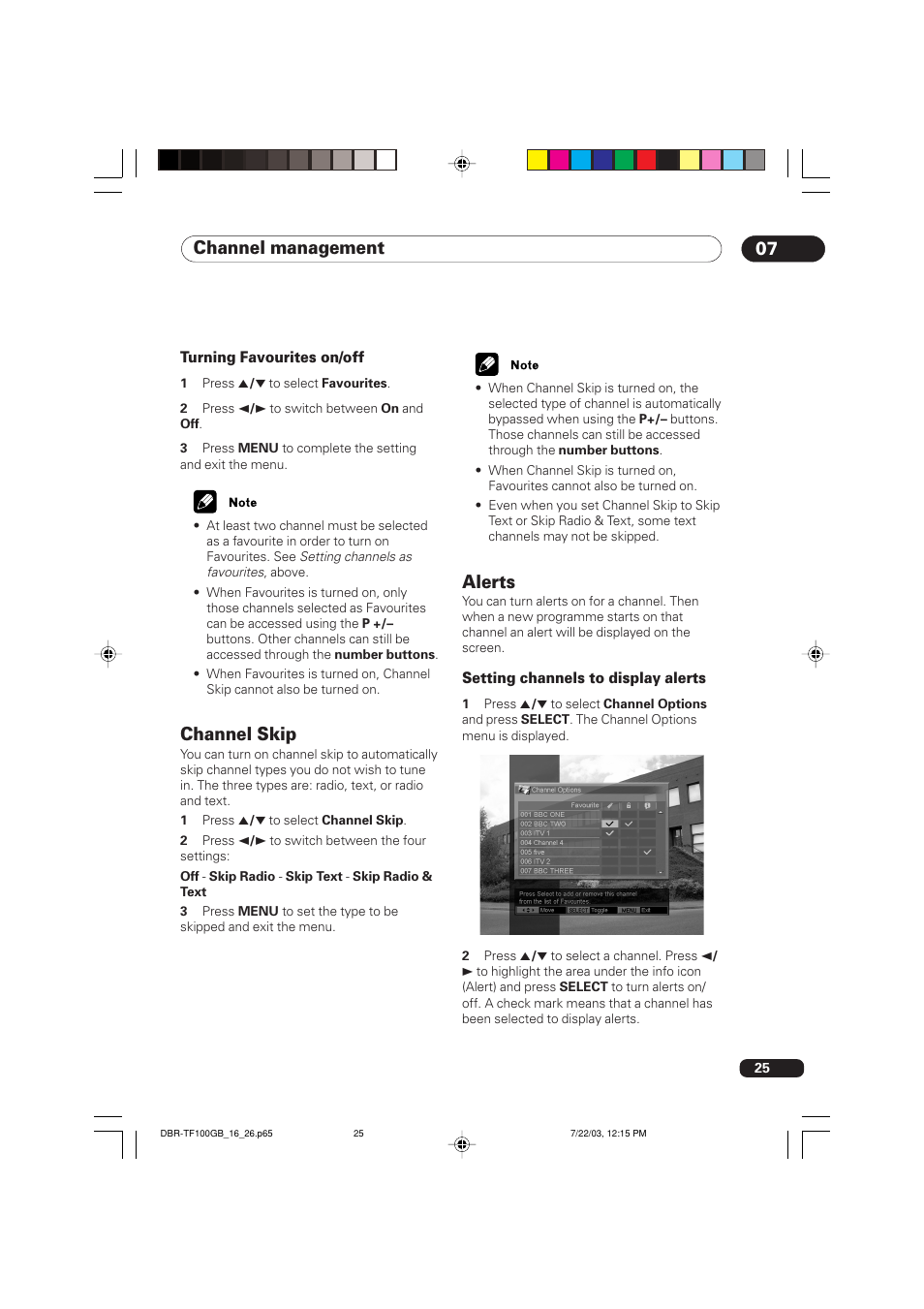 Channel skip, Alerts, Channel management 07 | Pioneer DBR-TF100GB User Manual | Page 25 / 40