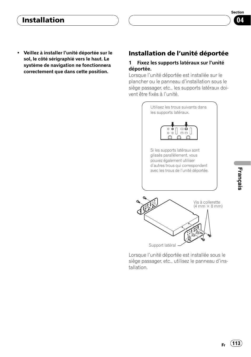 Installation de l’unité déportée 113, Installation, Installation de l ’unité déportée | Pioneer AVIC-X3 User Manual | Page 113 / 182