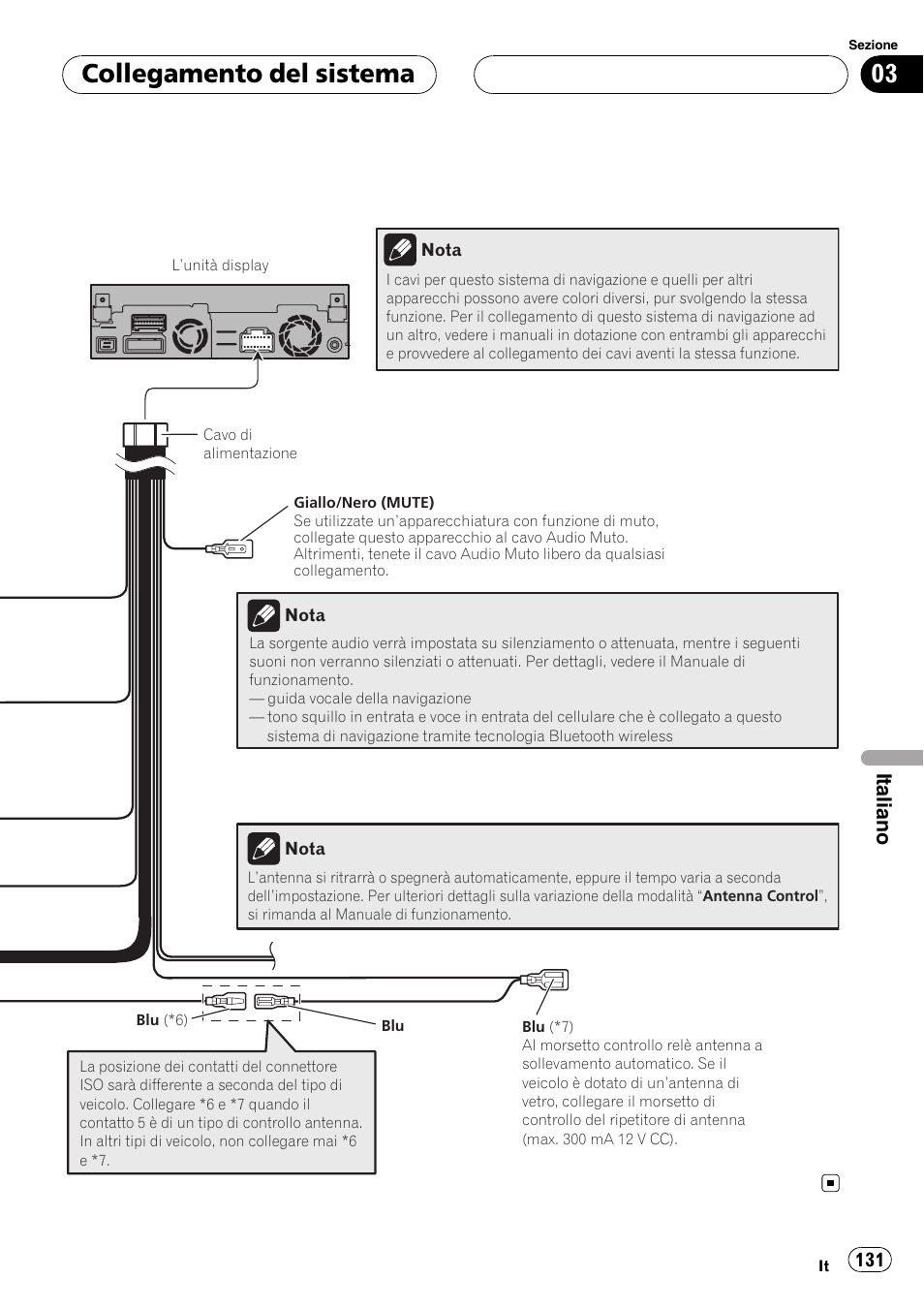 Collegamento del sistema, Italiano | Pioneer AVIC-X3 User Manual | Page 131 / 182