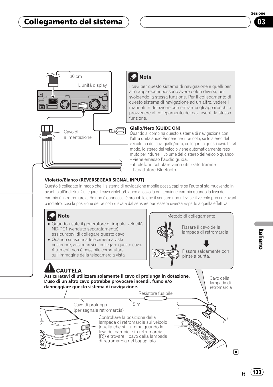 Collegamento del sistema, Italiano | Pioneer AVIC-X3 User Manual | Page 133 / 182