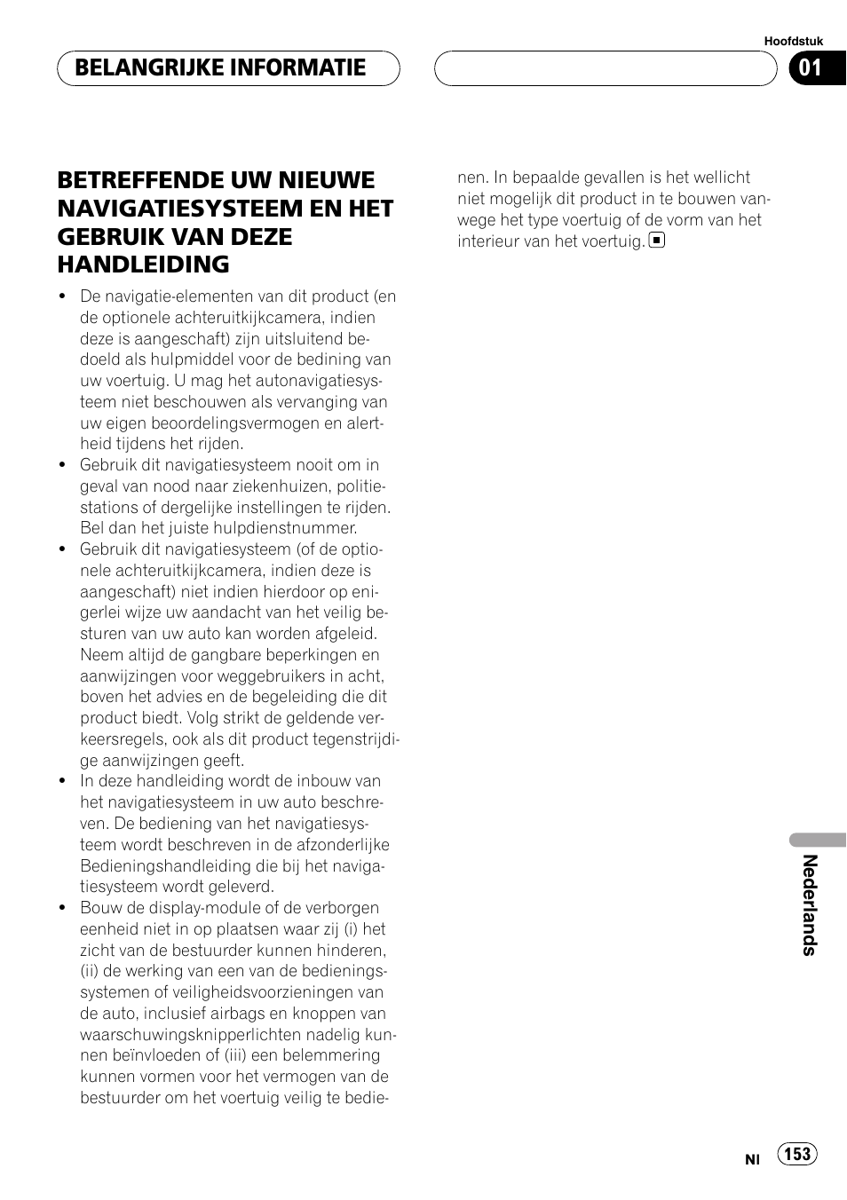 Belangrijke informatie, Betreffende uw nieuwe | Pioneer AVIC-X3 User Manual | Page 153 / 182