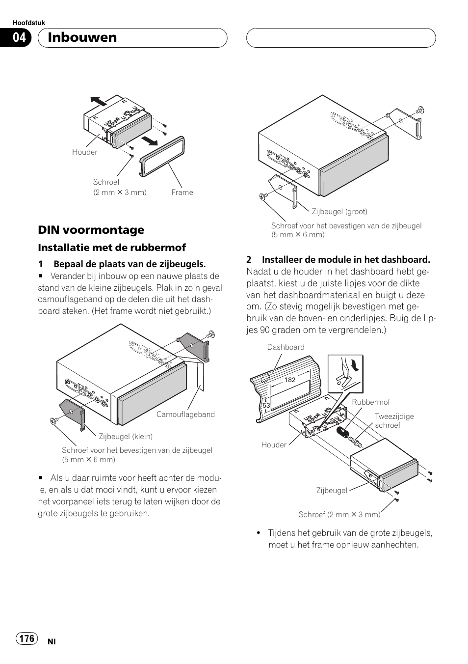 Din voormontage 176, Inbouwen, Din voormontage | Pioneer AVIC-X3 User Manual | Page 176 / 182