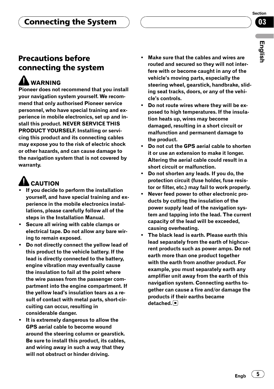 System, Precautions before connecting the system, Connecting the system | Pioneer AVIC-X3 User Manual | Page 5 / 182