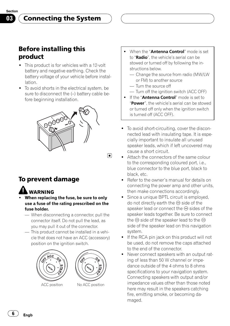 Before installing this product, To prevent damage, Connecting the system | Pioneer AVIC-X3 User Manual | Page 6 / 182