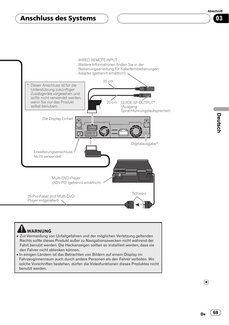 Anschluss des systems, Deutsch | Pioneer AVIC-X3 User Manual | Page 69 / 182