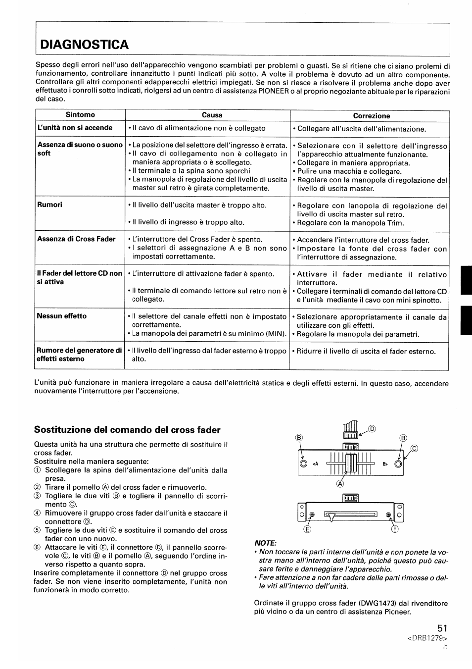 Sostituzione del comando del cross fader | Pioneer DJM-500 User Manual | Page 51 / 108
