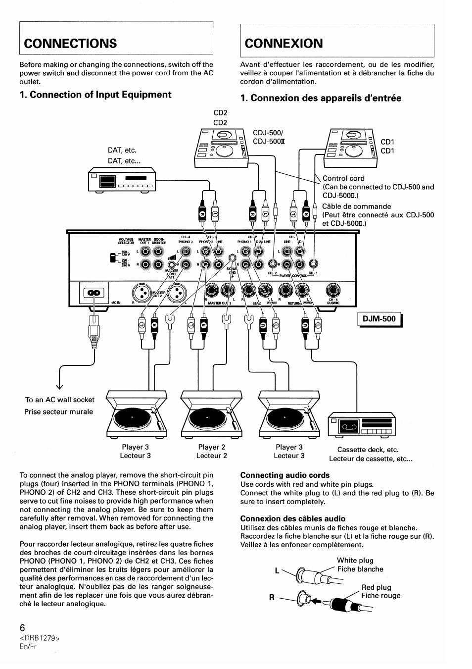 Connection of input equipment, Connexion des appareils d'entrée | Pioneer DJM-500 User Manual | Page 6 / 108