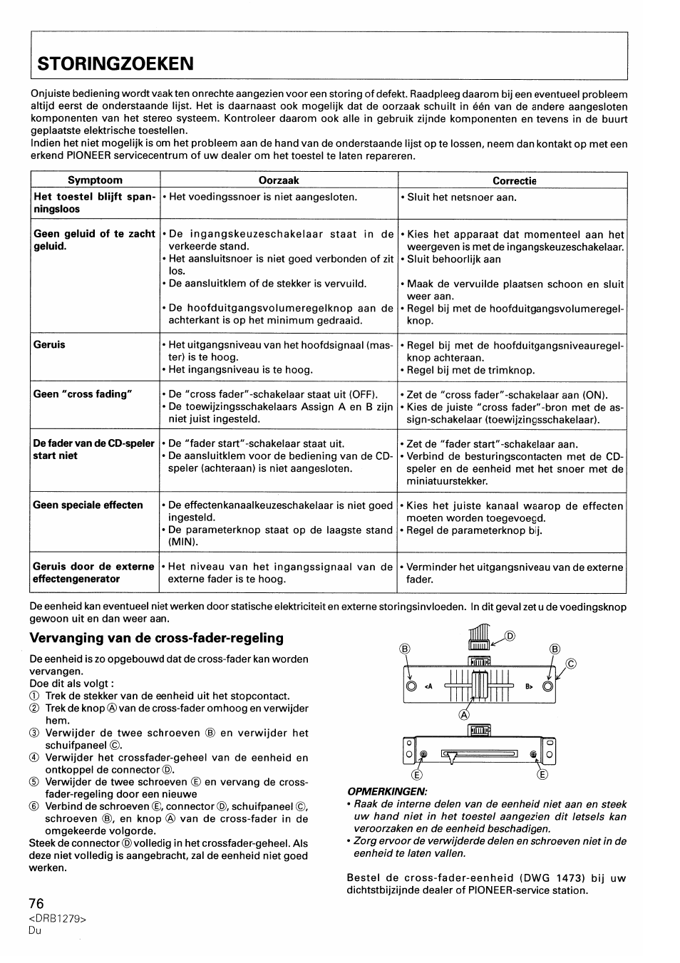 Vervanging van de cross-fader-regeling | Pioneer DJM-500 User Manual | Page 76 / 108