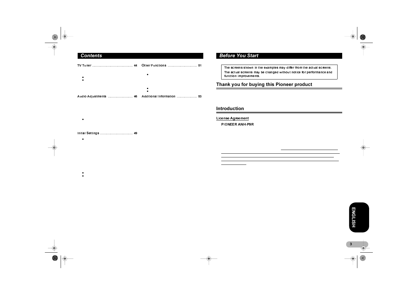 Rqwhqwv, Hiruh <rx 6wduw | Pioneer ANH-P9R User Manual | Page 3 / 56