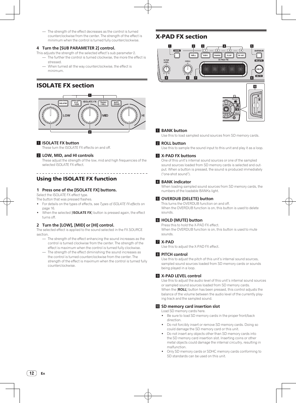 Isolate fx section x-pad fx section, Using the isolate fx function | Pioneer RMX-1000-M User Manual | Page 12 / 76