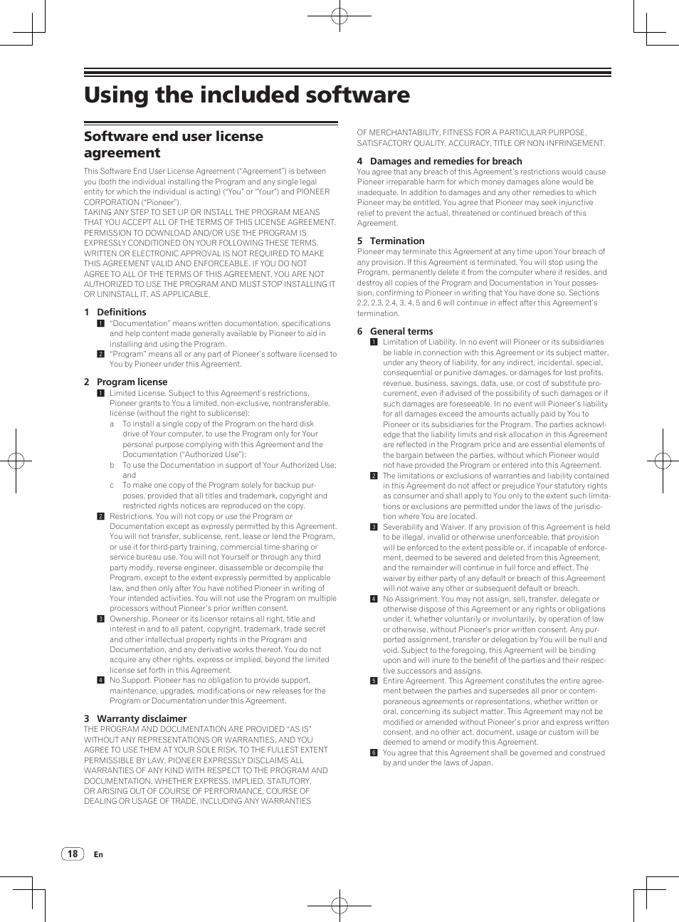 Software end user license agreement, Using the included software | Pioneer RMX-1000-M User Manual | Page 18 / 76