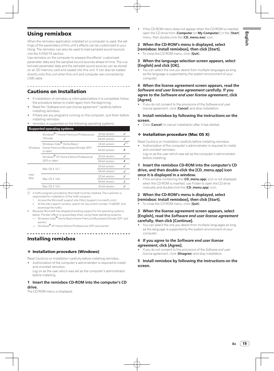 Using remixbox, Cautions on installation, Installing remixbox | English | Pioneer RMX-1000-M User Manual | Page 19 / 76