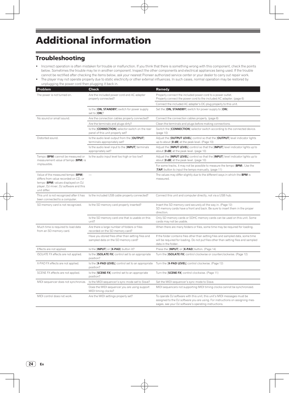 Troubleshooting, Additional information | Pioneer RMX-1000-M User Manual | Page 24 / 76