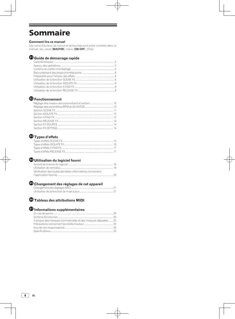 Mode d’emploi, Table de remixage, Sommaire | Pioneer RMX-1000-M User Manual | Page 28 / 76