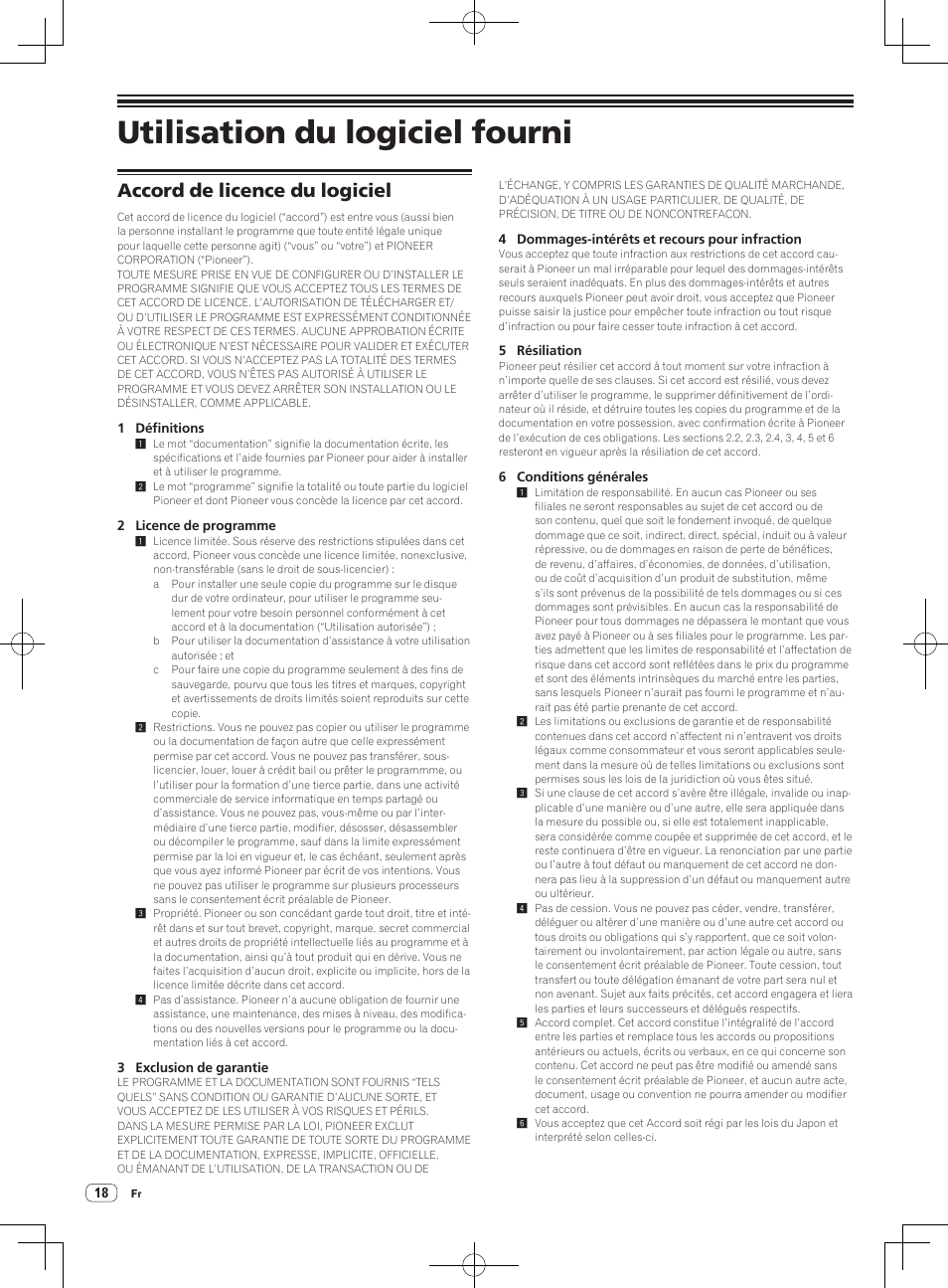 Accord de licence du logiciel, Utilisation du logiciel fourni | Pioneer RMX-1000-M User Manual | Page 42 / 76
