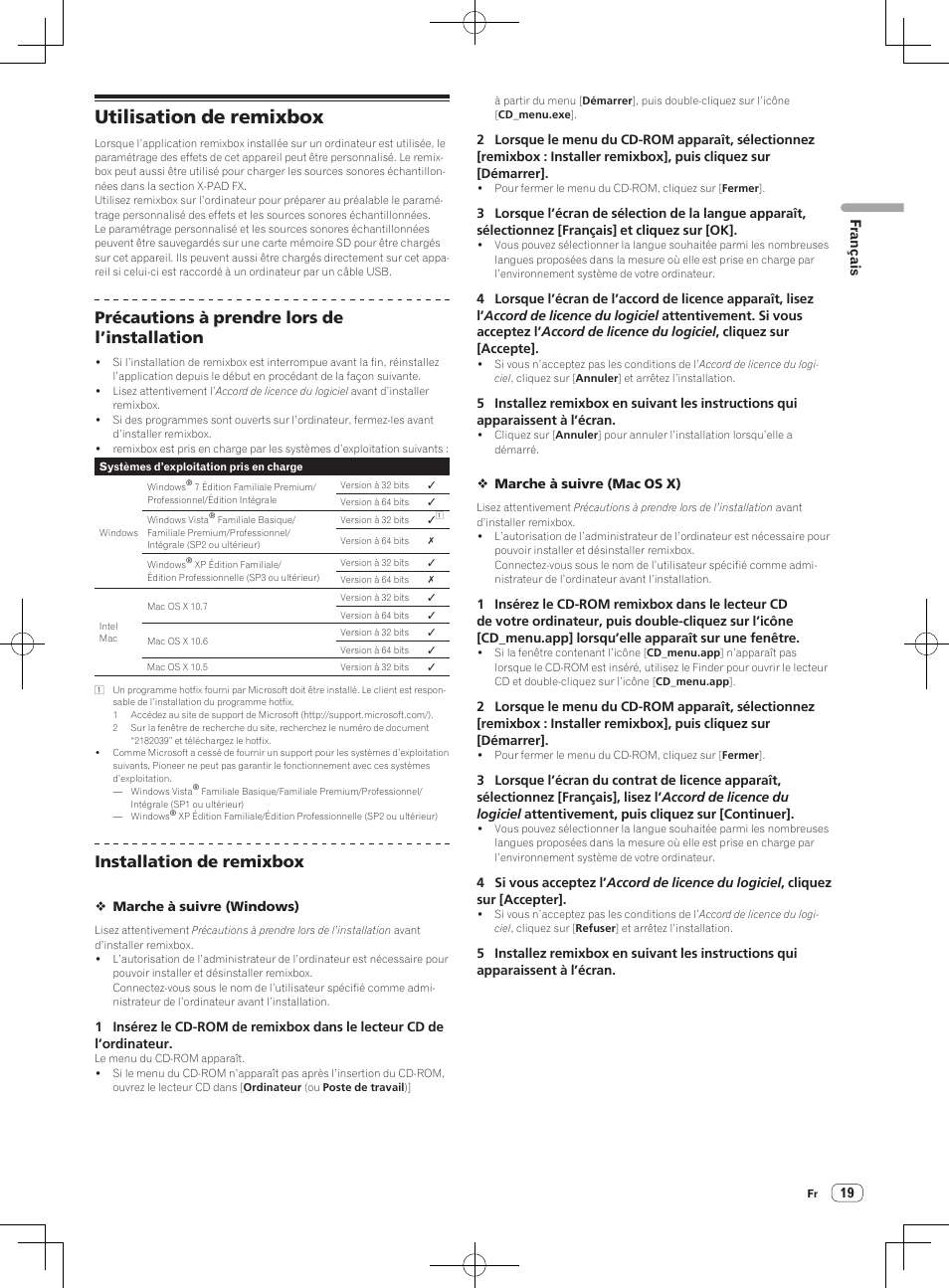 Utilisation de remixbox, Précautions à prendre lors de l’installation, Installation de remixbox | Français | Pioneer RMX-1000-M User Manual | Page 43 / 76