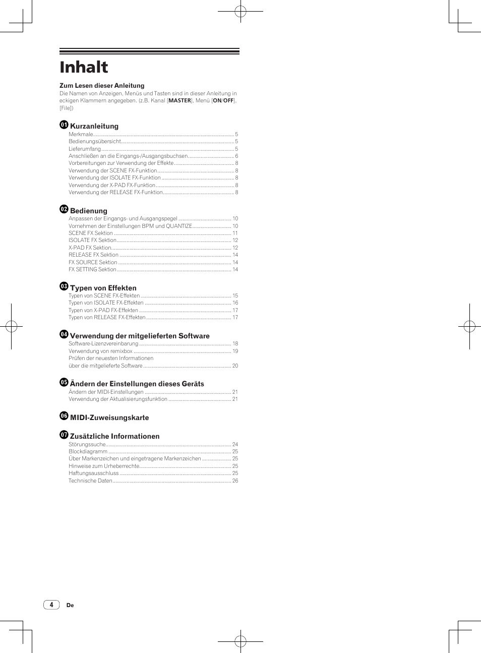 Bedienungsanleitung, Remix-station, Inhalt | Pioneer RMX-1000-M User Manual | Page 52 / 76