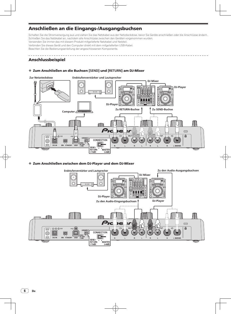 Anschließen an die eingangs-/ausgangsbuchsen | Pioneer RMX-1000-M User Manual | Page 54 / 76