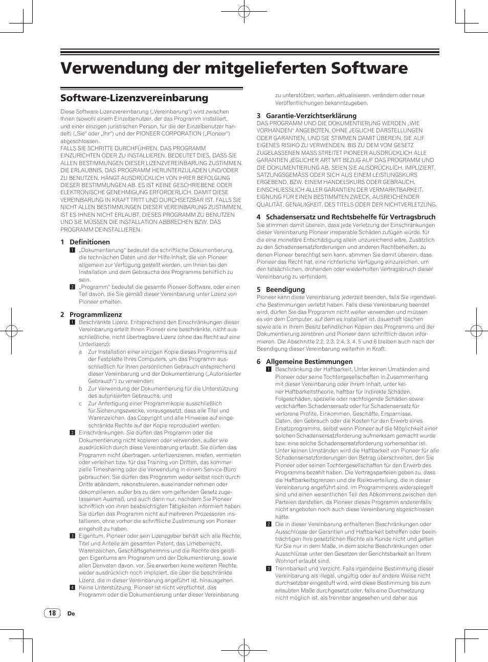 Software-lizenzvereinbarung, Verwendung der mitgelieferten software | Pioneer RMX-1000-M User Manual | Page 66 / 76