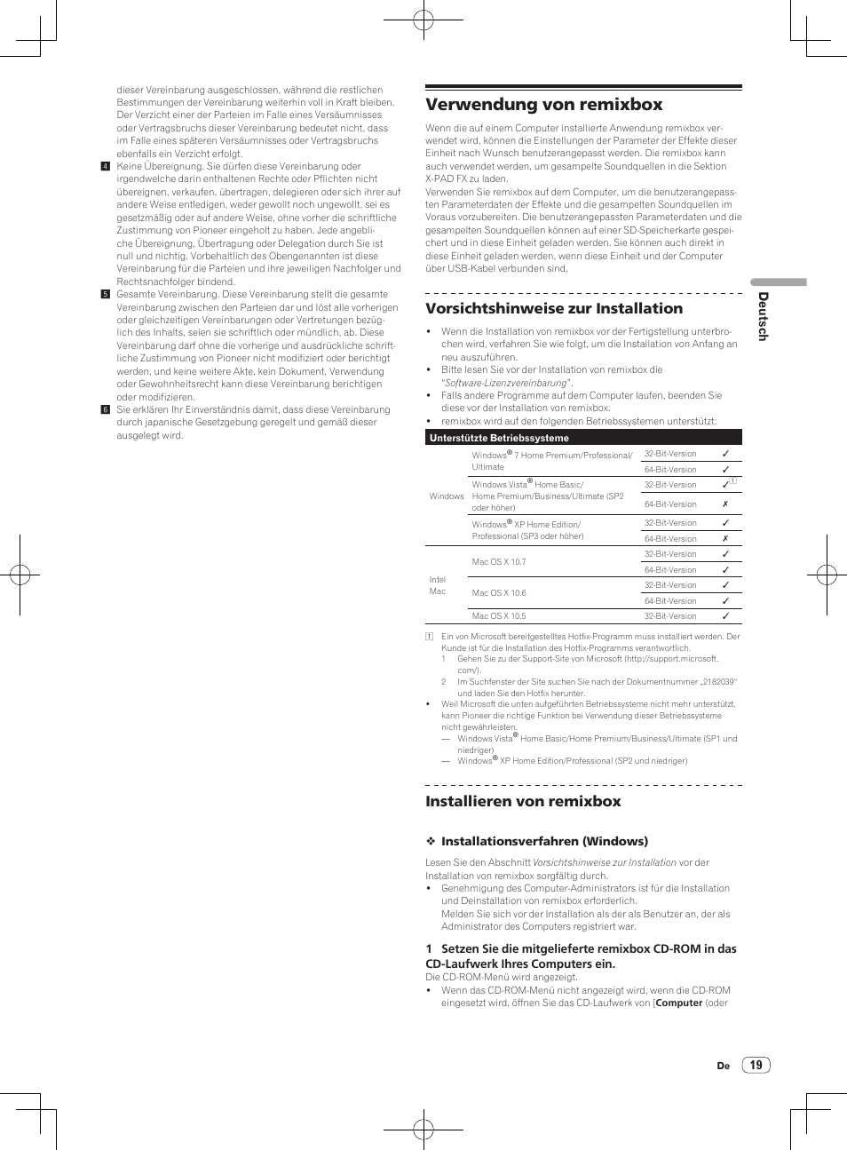 Verwendung von remixbox, Vorsichtshinweise zur installation, Installieren von remixbox | Deutsch | Pioneer RMX-1000-M User Manual | Page 67 / 76
