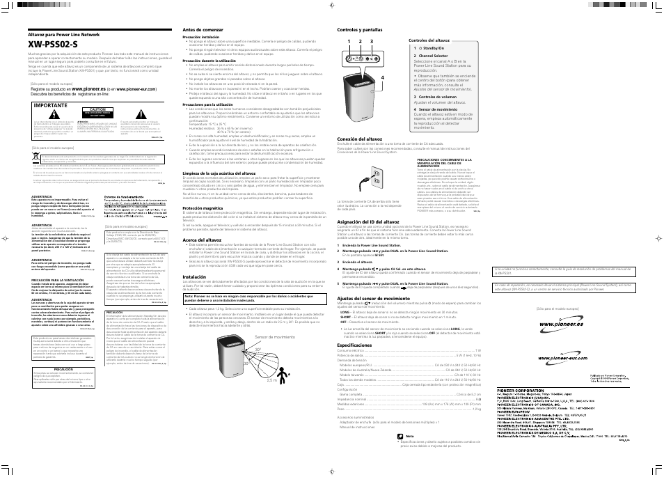 Ch sel. /sensor, Sensor, Xw-pss02-s | Pioneer XW-PSS02-S User Manual | Page 2 / 2