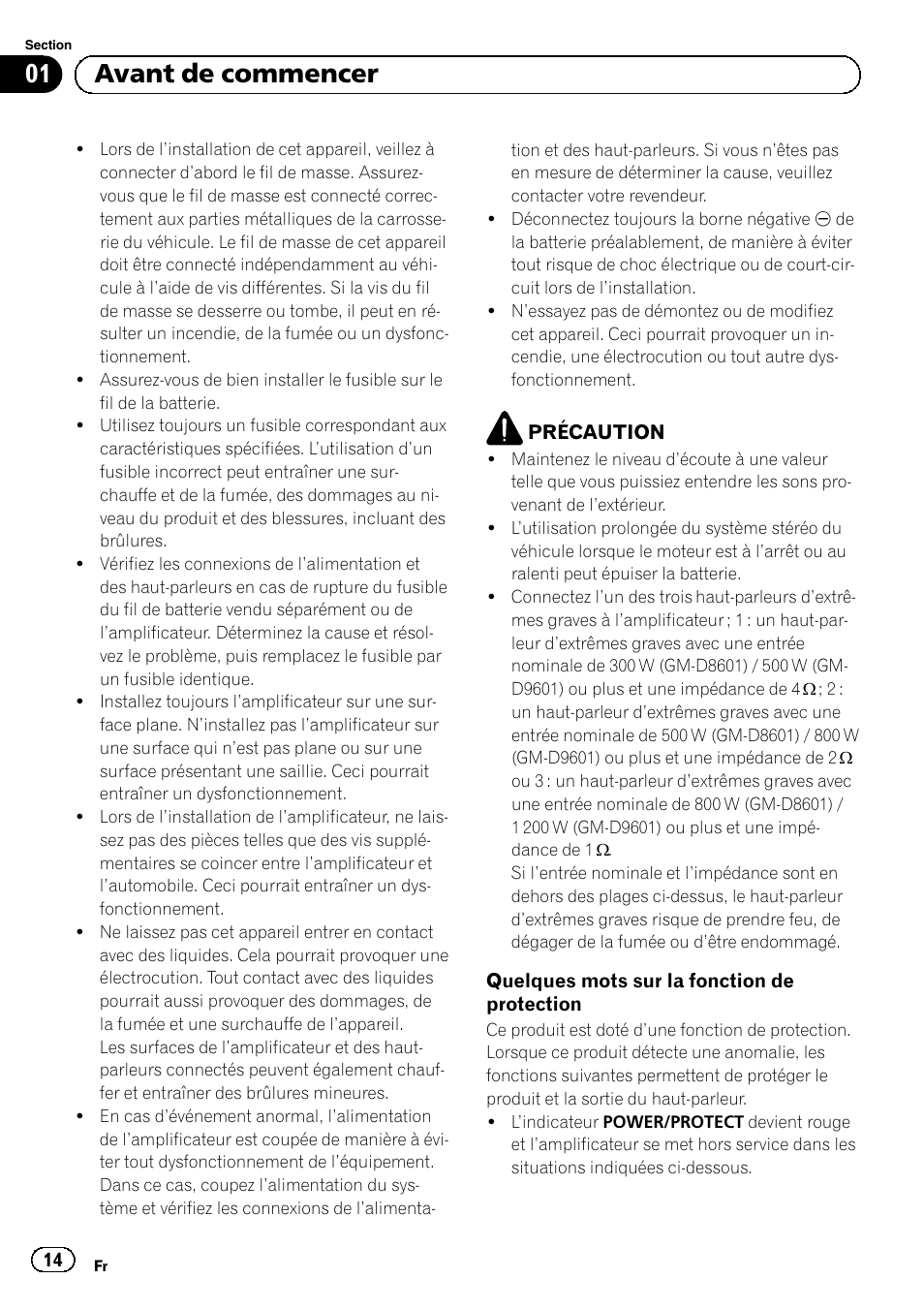 01 avant de commencer | Pioneer GM-D8601 User Manual | Page 14 / 92